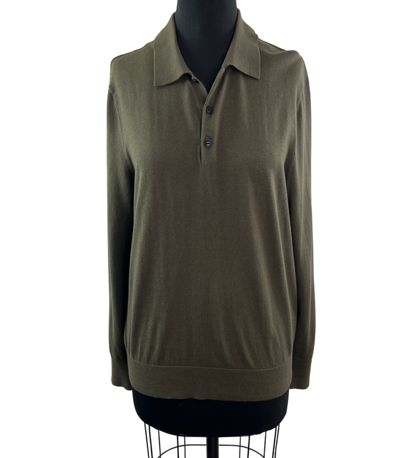 Rag & Bone Olive Green Polo Shirt Cotton Long Sleeve Pullover Golf Size Medium M
